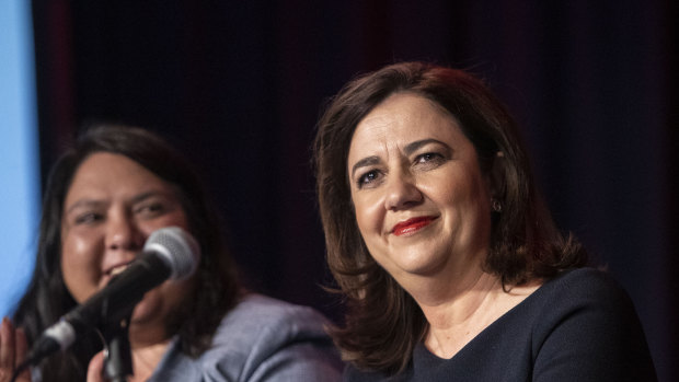 Queensland Premier Annastacia Palaszczuk (second from left) at the Queensland Labor State Conference in Brisbane on Sunday.