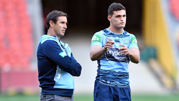 NSW coach Andrew Johns with Nathan Cleary.