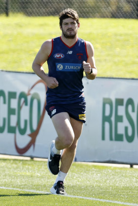 Angus Brayshaw returns to Melbourne training on Tuesday following his head injury.