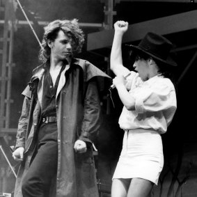 INXS singer Michael Hutchence duets with Jenny Morris at the Countdown Music and Video Awards in 1986.