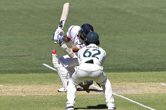 Mohammed Shami suffered a broken arm when hit by this Pat Cummins delivery.