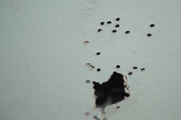 Damage to the Zillmere home after the shooting. 