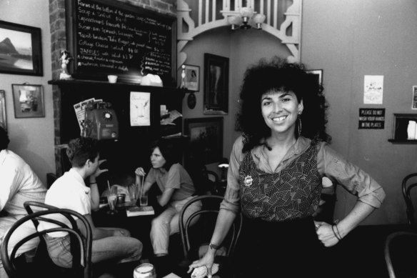 Judy Backhouse at Badde Manners Cafe in 1986.