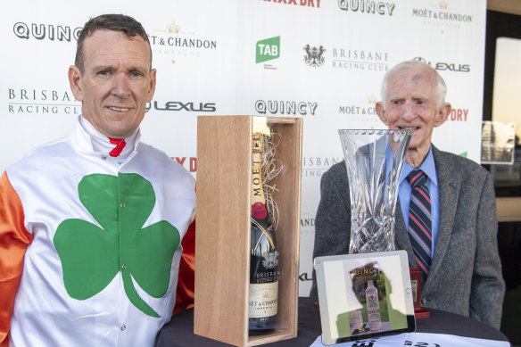 Sweet: Glenn Colless, left, and Barry Squair, right, celebrate a win with Love You Lucy. 