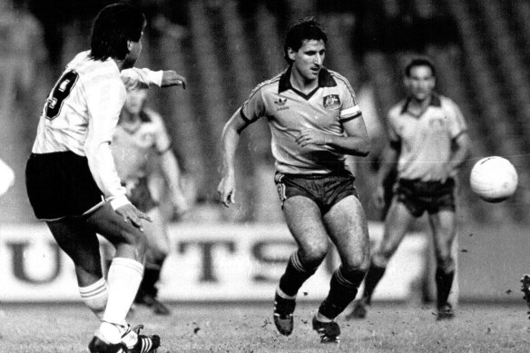 Charlie Yankos on the attack against Argentina in 1988.