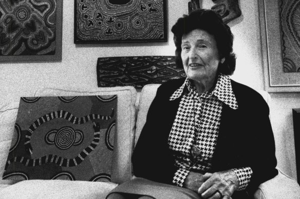 Margaret Carnegie with part of her collection of Aboriginal art in 1989.