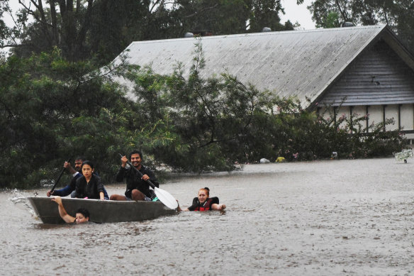 People were rescued as severe flooding hit Lismore in northern NSW on Monday. 