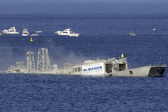 Decommissioned Australian naval ship HMAS Adelaide was scuttled off Avoca Beach near Gosford in NSW in 2011. 