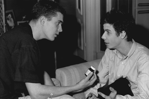 Luke (Matt Day) questions his friend Tony (Noah Taylor) about the ‘smart pills’ he is always taking in a 1990 episode of A Country Practice.