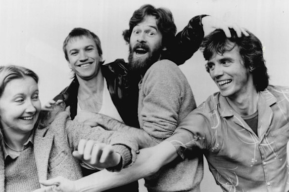 Redgum in 1983 (from left): Verity Truman, Hugh McDonald, John Schumann and Michael Atkinson.