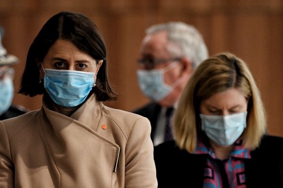 NSW Premier Gladys Berejiklian and Dr Kerry Chant at Tuesday’s COVID-19 briefing. 