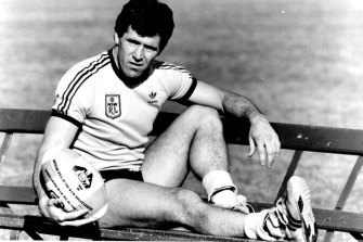 Steve Folkes relaxes during training before a State of Origin clash in 1986.