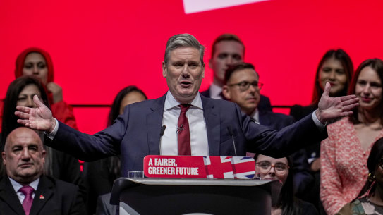 Keir Starmer delivers his leader’s speech at the Labour Party Conference.