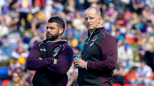 Broncos skipper Adam Reynolds and coach Michael Maguire.