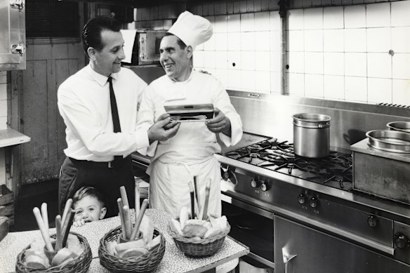 Beppi with his first chef (and two-year-old Marc poking his head above the bench).