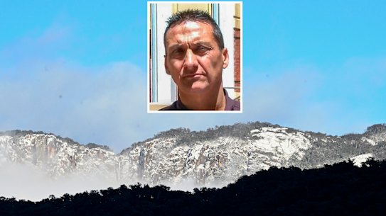 Snow capped mountains were visible from Porepunkah on Saturday as police look for accused double-murderer Dezi Freeman.