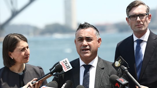 Then Deputy Premier John Barilaro announcing the state’ new trade commissioner roles in December 2019.