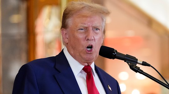 Former president Donald Trump speaks during a news conference at Trump Tower, a day after being criminally convicted.