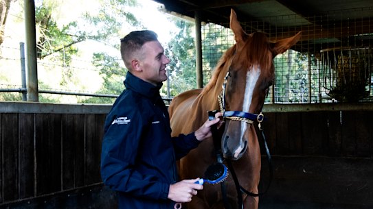 Trainer Clayton Douglas and star runner Giga Kick.