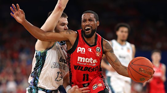 PERTH, AUSTRALIA - DECEMBER 01: Bryce Cotton of the Wildcats drives to the basket during the round 10 NBL match between Perth Wildcats and New Zealand Breakers at RAC Arena, on December 01, 2024, in Perth, Australia. (Photo by Paul Kane/Getty Images)