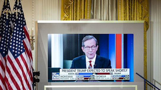 The Fox News channel displayed prominently in the White House on election night. 