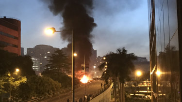 Flames and smoke from Hong Kong Polytechnic University. 