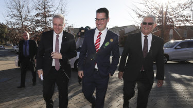 ACT Senator Zed Seselja and Prime Minister Scott Morrison and Aged Care Minister Ken Wyatt in 2018.