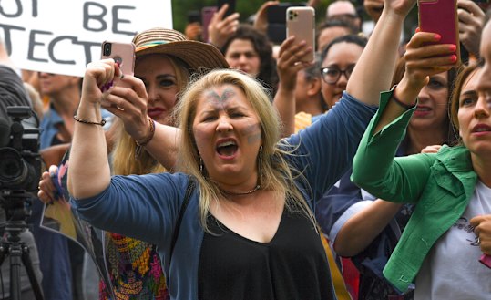 Protesters at Fawkner Park.