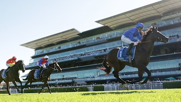 James McDonald racks up group 1 win No. 50 at Randwick on board Anamoe in the Inglis Sires.