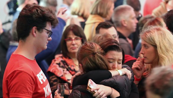 Shattered Labor supporters at what was supposed to be a victory party in Melbourne on Saturday night.