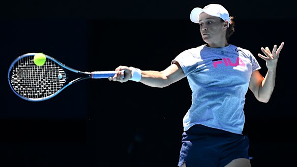 Ash Barty practices the day before the Australian Open begins for 2022.