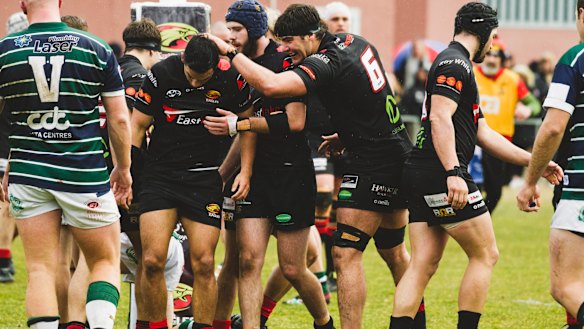 Canberra rugby union John I Dent Cup. Gungahlin Eagles v Uni-Norths Owls.
Gungahlin celebrate.