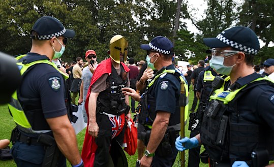 Protesters at Fawkner Park.