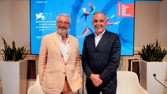 Venice biennale president Roberto Cicutto (left) and Venice Film Festival director Alberto Barbera announcing the 77th Venice Film Festival on Wednesday.