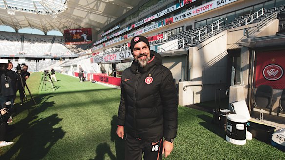 Home, sweet home: Markus Babbel takes in Western Sydney's  new digs at Bankwest Stadium. 