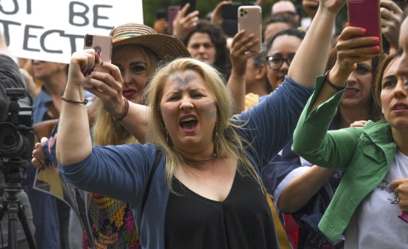 Protesters at Fawkner Park.