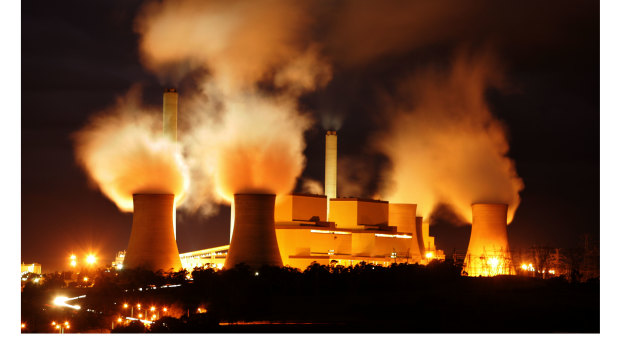 Steam and smoke billowing from Victoria's Loy Yang brown coal-fired power station.