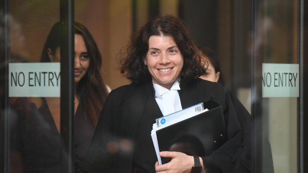Sue Chrysanthou, SC, leaving the Law Courts complex in Sydney in 2019.