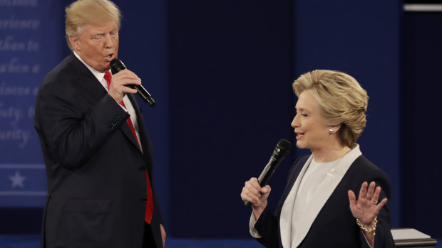 Donald Trump and Hillary Clinton at their second presidential debate in 2016.