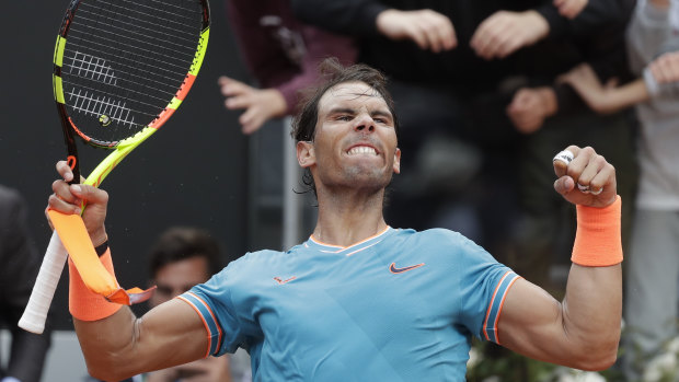 Rafael Nadal enjoys his victory over Stefanos Tsitsipas.