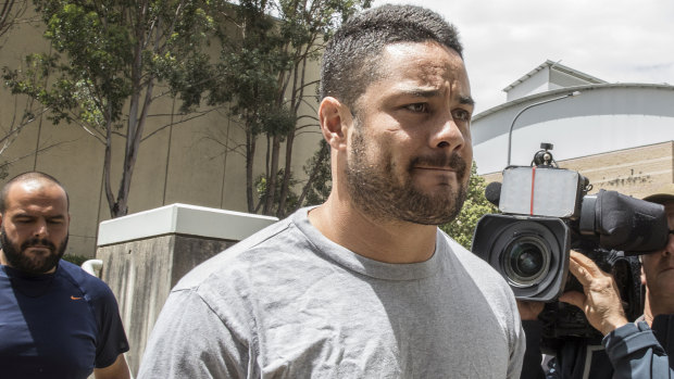 Jarryd Hayne reporting to Castle Hill police station on Thursday. 