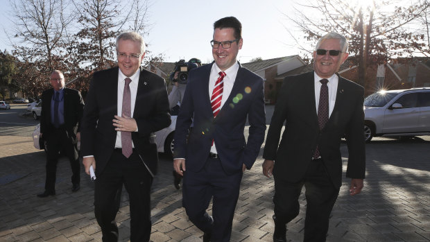 ACT Senator Zed Seselja and Prime Minister Scott Morrison and Aged Care Minister Ken Wyatt in 2018.