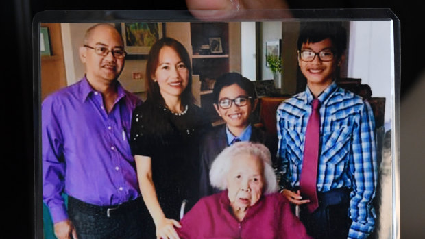 The Santos family with Emma Kotsakis, who lives at Glendale Aged Care.