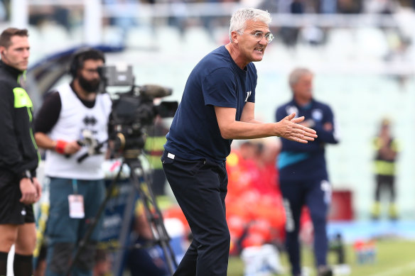 Roberto Venturato urges his team from the sidelines in a Serie B match against Pescara in October 2018.
