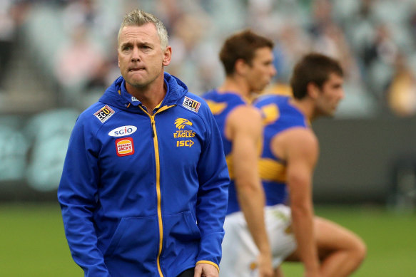 Eagles coach Adam Simpson has been checking in on staff and players since they left the club this week.