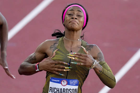 Sha’Carri Richardson after winning the 100m final at the US track and field trials. 