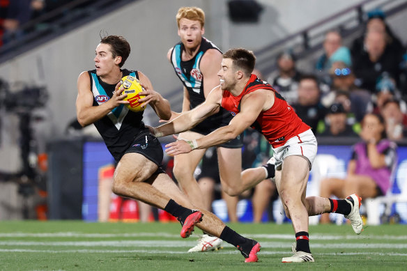 Port Adelaide captain Connor Rozee torched the Bombers on Friday night.