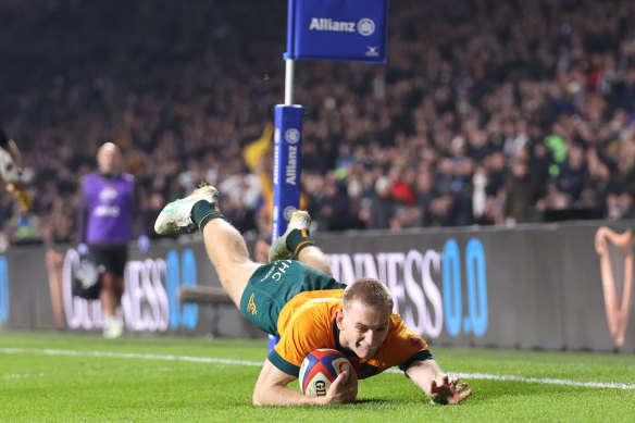 Max Jorgensen’s try after the siren gave the Wallabies their first win at Twickenham in almost a decade.