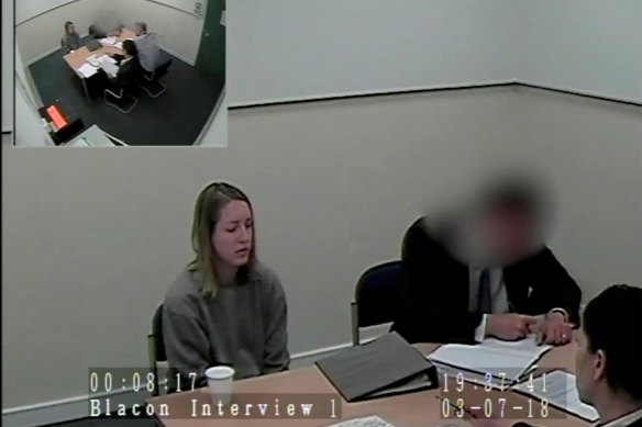 Lucy Letby being questioned by police during an interview after her arrest.