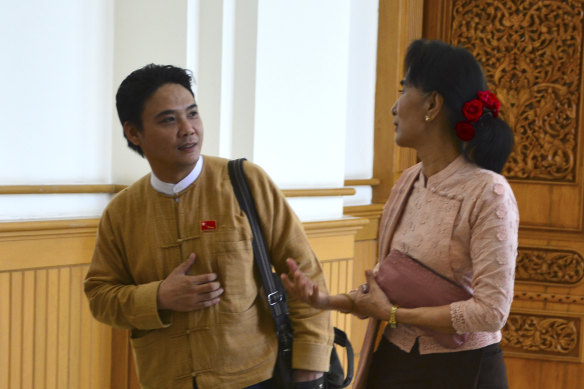 Phyo Zeya Thaw pictured with Aung San Suu Kyi as they leave the Myanmar parliament in Naypyitaw, Myanmar, in 2015, has reportedly been executed by the Myanmar junta. 